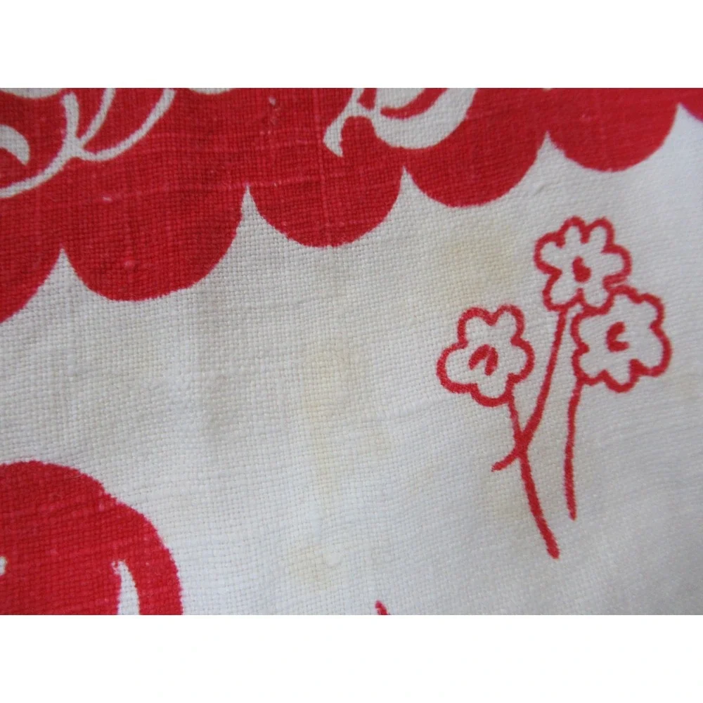 Vintage 50s Fruit Print Linen Tea Towel Red Cherries Apples Pears Grapes